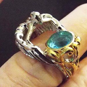 **NWOT**HOLY ANGEL HOLDING BLUE CRYSTAL TWO TONED SZ. 6.5 RING 67